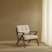 Capria butaca beige de madera maciza de hevea con acabado tono nogal 50 % de descuento Capria butaca beige de madera maciza de hevea con acabado tono nogal 50 % de descuento