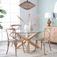Carot mesa de comedor de madera maciza de mindi color natural y cristal redondo de 120 cm 15 % de descuento Carot mesa de comedor de madera maciza de mindi color natural y cristal redondo de 120 cm 15 % de descuento