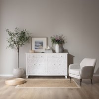 Indira aparador blanco de madera maciza tallada de mango 22 % de descuento Indira aparador blanco de madera maciza tallada de mango 22 % de descuento