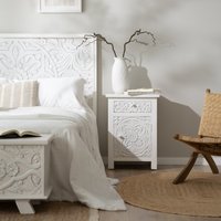 Indira mesita de noche blanca de madera maciza tallada de mango 22 % de descuento Indira mesita de noche blanca de madera maciza tallada de mango 22 % de descuento