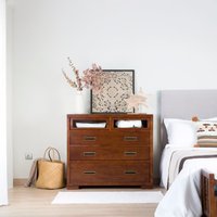 Kenia cómoda de madera maciza de mindi color teca 22 % de descuento Kenia cómoda de madera maciza de mindi color teca 22 % de descuento