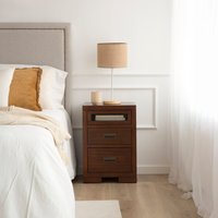 Kenia mesita de noche de madera maciza de mindi color teca 22 % de descuento Kenia mesita de noche de madera maciza de mindi color teca 22 % de descuento