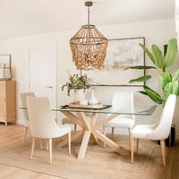 Nurma mesa de comedor de madera maciza color natural y cristal de 180x90 18 % de descuento Nurma mesa de comedor de madera maciza color natural y cristal de 180x90 18 % de descuento