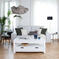 Jil mesa de centro elevable de madera blanca lacada en blanco 50 % de descuento Jil mesa de centro elevable de madera blanca lacada en blanco 50 % de descuento