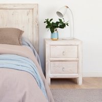 Soho mesita de noche de madera maciza de araucaria en color blanco decay 15 % de descuento Soho mesita de noche de madera maciza de araucaria en color blanco decay 15 % de descuento