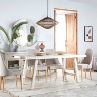 Soho mesa de comedor rectangular de madera maciza de araucaria color blanco decay 30 % de descuento Soho mesa de comedor rectangular de madera maciza de araucaria color blanco decay 30 % de descuento