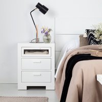 Tribeca mesita de noche de madera lacada en blanco 10 % de descuento Tribeca mesita de noche de madera lacada en blanco 10 % de descuento