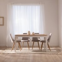 Vilna mesa de comedor extensible rectangular 150/200 de madera maciza blanca y natural 20 % de descuento Vilna mesa de comedor extensible rectangular 150/200 de madera maciza blanca y natural 20 % de descuento