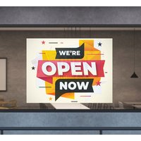 Personalized We Are Open Window Decals Opaque, WHITE VINYL