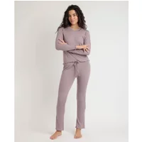 Damen Langarm-Pyjama mit V-Ausschnitt und Rippstrick Admas Soft