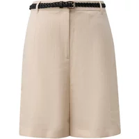 Structured Mixed Linen Short with Woven Faux Leather Belt for Women COMMA