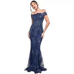 Embroidered Sequin Bardot Maxi Dress Women Goddiva