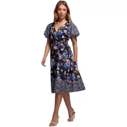 Women’S Butterfly Sleeve Printed Midi Dress Goddiva