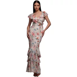 Floral Print Chiffon Dress Women Goddiva