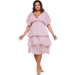 Plain Lurex Chiffon Ruffled Midi Dress Women Goddiva