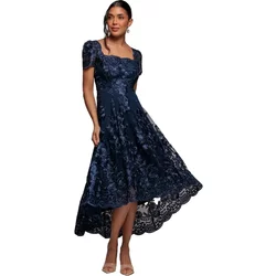 Women’S Asymmetrical Midi Bodycon Dress In Embroidered Lace With Scalloped Neckline Goddiva