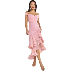 Asymmetric Pleated Midi Dress In Chiffon Women Goddiva