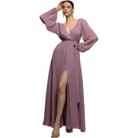 Lange, nachhaltiger Chiffon-Wickelrobe mit Spalt vorne für Damen Goddiva