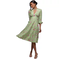 Mid-Length Flared Sleeve Floral Print Dress Women Goddiva