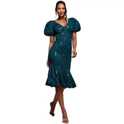 Women's Flared Dress Goddiva Midi Sequin Lace