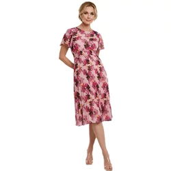 Pleated Dress With Ruffled Sleeves Women's Goddiva Flutter Midi