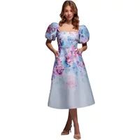 Kleid Puffärmel Damen Goddiva Midi