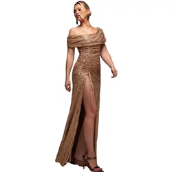 Long Fitted Dress With Off-The-Shoulder And Cowl Neck With Drawstring Women Goddiva