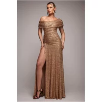 Langes Kleid mit schulterfreiem Design und Kordelzug für Damen Goddiva