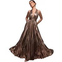 Damen Neckholder Trapezkleid mit Print Goddiva Maxi