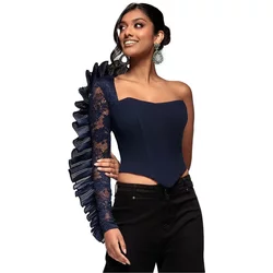 Asymmetrical Corset With Pleats And Ruffles Women Goddiva