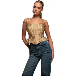 Sleeveless Jacquard Corset With Lace-Up Back Women Goddiva