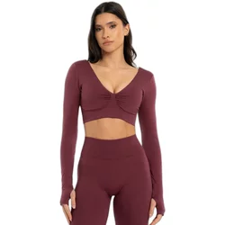 Long Sleeve Tops Women Gym Glamour Seamless Open Back