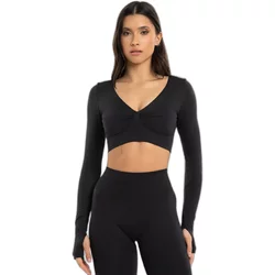 Long Sleeve Tops Women Gym Glamour Seamless Open Back