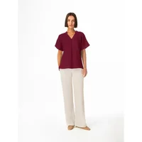 Damen V-Ausschnitt Bluse Haris Cotton Essentials Front Pleat