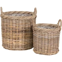 Round Kubu rattan storage basket with handles and plastic interior. House Nordic Gili (x2)