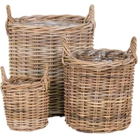 Kubu rattan storage basket with handles and plastic lining, round House Nordic Sema (x3)