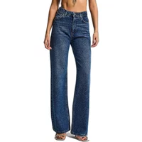 Zeitlose Hochbund-Cotton Straight Jeans Damen It's Basic Rhinestone Rhinestone