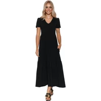 Women's long V-neck knitted dress Makadamia