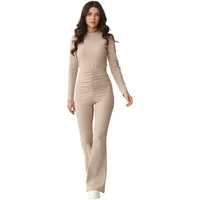 Women's long sleeve t-shirt and trousers set Makadamia