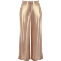 Elastische Taille Goldfarbene Weite Hose Damen Mat Fashion