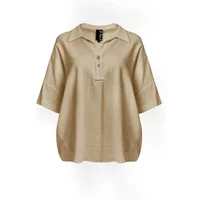 Damen Leinenmix Bluse mit abgerundetem Saum Mat Fashion