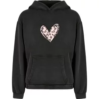 Oversized Hoodie Damen Merchcode Valentines Day - Leopard Heart Acid Washed