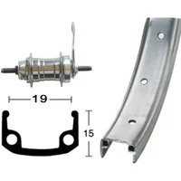 Roue VTT arrière jante 16 trous valve aluminium Roland 8.5 mm