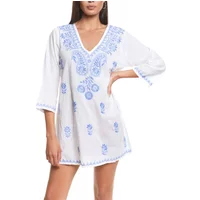 Embroidered short beach tunic for women Selmark Complementos