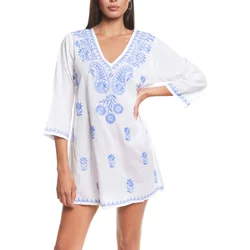 Embroidered Short Beach Tunic For Women Selmark Complementos Embroidered Short Beach Tunic For Women Selmark Complementos