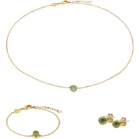 Necklace, bracelet and earrings set in peridot for women Sloya Aurora