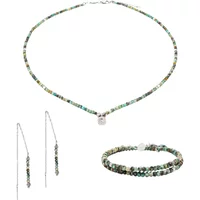 Necklace, bracelet and earrings set in African turquoise for women Sloya Lumia