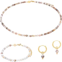 Bracelet, necklace and earrings set in Botswana agate for women Sloya Serena