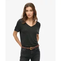 Flame T-shirt with V-neck and embroidered text for women Superdry Studio