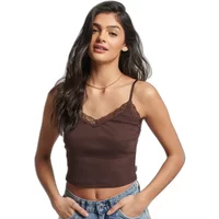 Geripptes Tanktop mit Spitzenbesatz, Damen Superdry